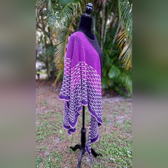 SOLD One of a Kind Warm and Cozy Knit Shawl Purple Pink Hand Dyed Wool Cashmere - Picture 12 of 15